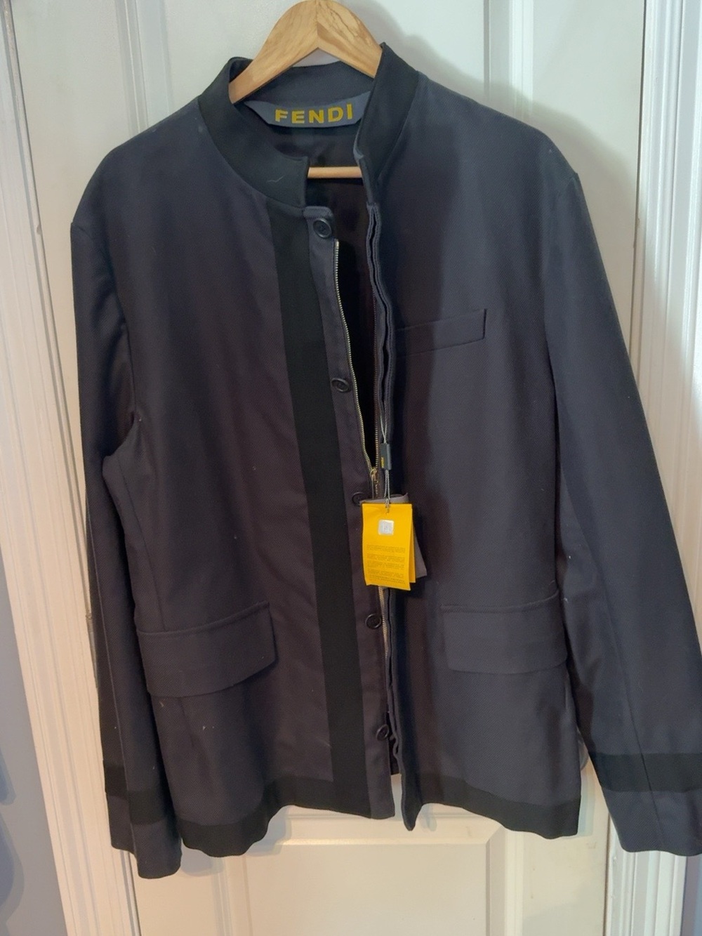 Fendi Men’s Shiny Twill Jacket IT 56 Blue Made in Italy NWT